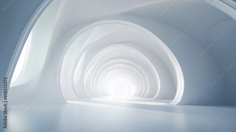 Fototapeta premium Abstract architecture background, futuristic white arched interior