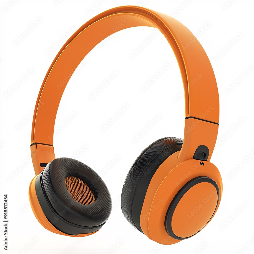 240805 40. Compact orange folding headset with built-in controls, white background, 3D Rendering, isometric 240805 40. Compact orange folding headset with built-in controls, white background, 3D Rendering, isometric