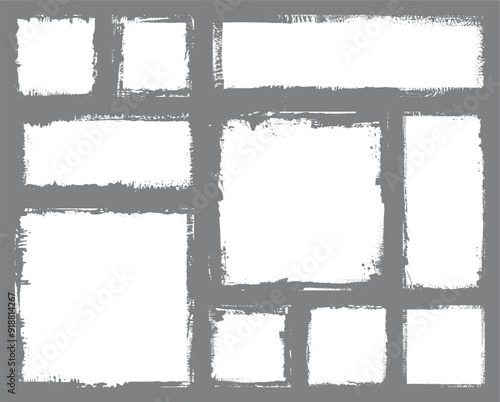 Wallpaper Mural Set of ink banner. White roller paint rectangular grunge texture. Dirty artistic box, frame border. Hand drawn background for text. Vector Torontodigital.ca