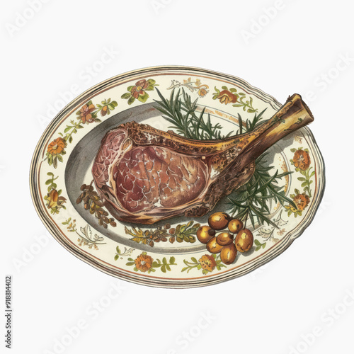 Vintage steak plate illustration