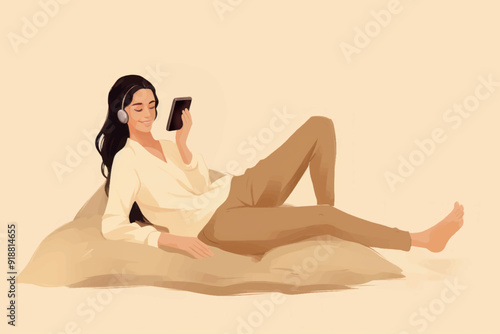 Relaxing woman listening music