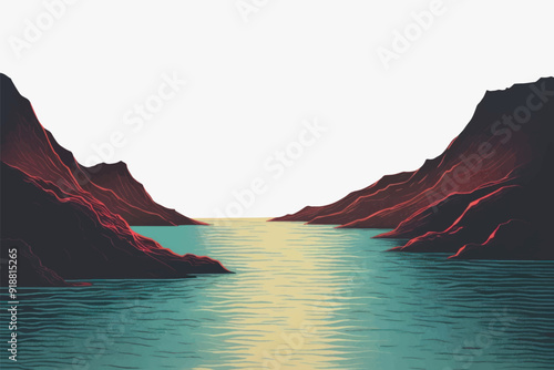 Serene mountain lake landscape illustration