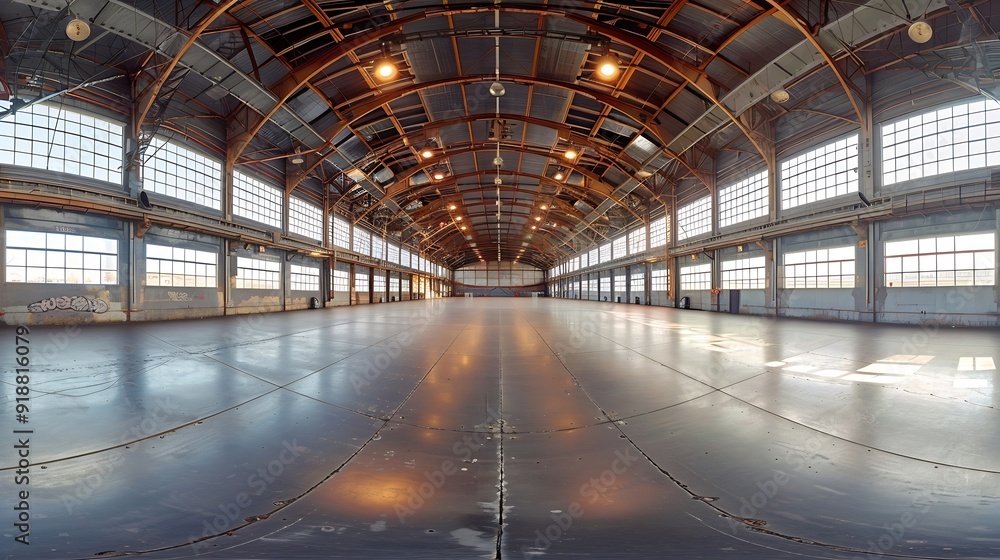 full seamless spherical hdri panorama 360 degrees in interior of large empty room as warehouse hangar or gallary with spotlights in equirectangular projection VR AR concept : Generative AI full seamless spherical hdri panorama 360 degrees in interior of large empty room as warehouse hangar or gallary with spotlights in equirectangular projection VR AR concept : Generative AI
