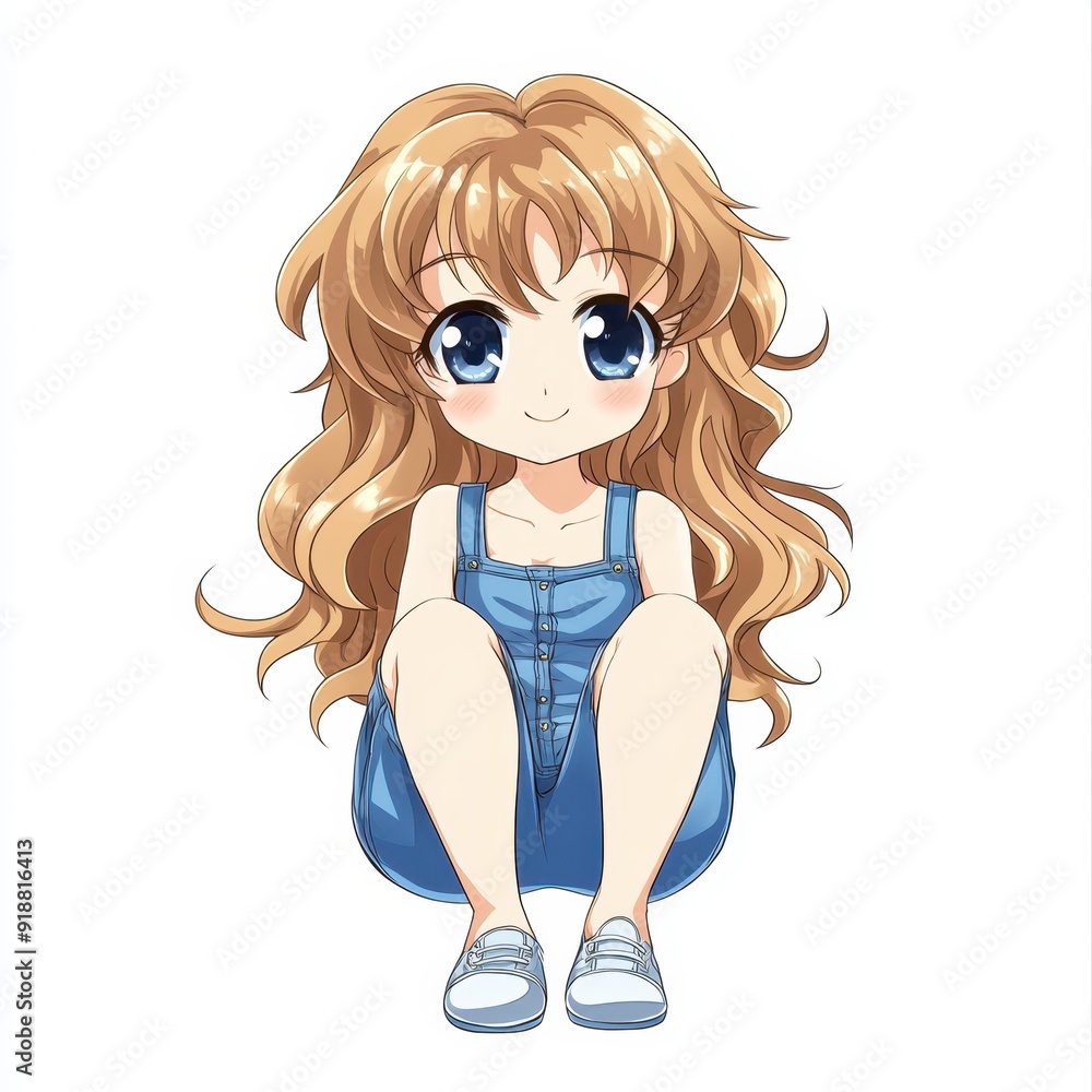 Cute chibi character in a joyful sitting pose, radiating charm and innocence. Perfect for your kawaii art collection Cute chibi character in a joyful sitting pose, radiating charm and innocence. Perfect for your kawaii art collection