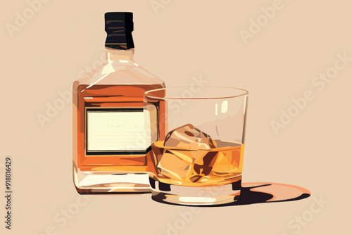 Whiskey bottle glass ice cubes