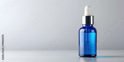 Blue serum dropper bottle with a white label, showcasing a high-quality skincare product, skincare, beauty