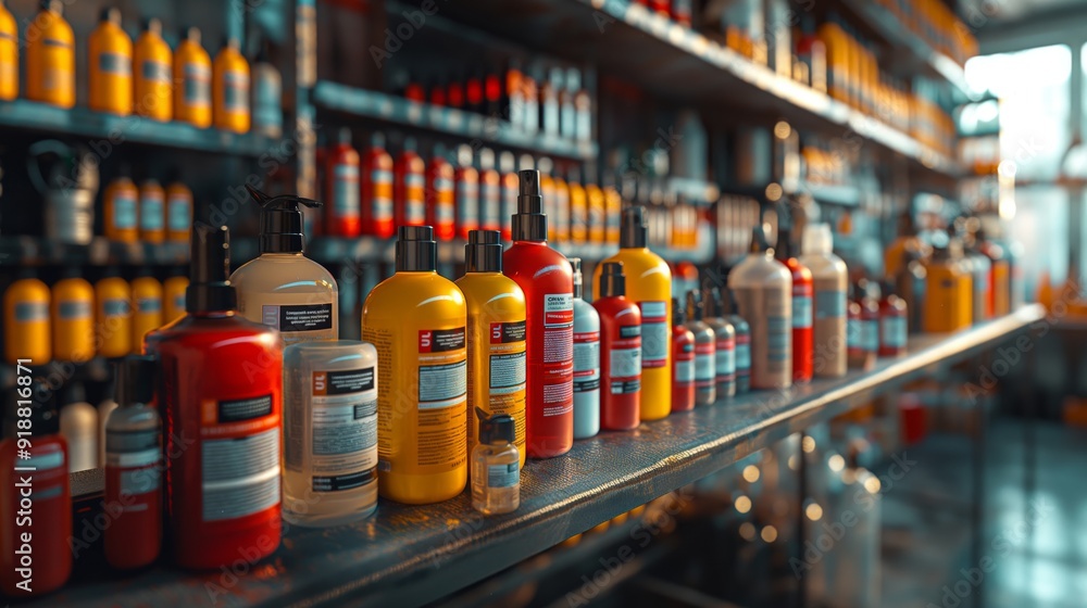 Shelves Stocked with Automotive Detailing Products. Shelves filled with ...