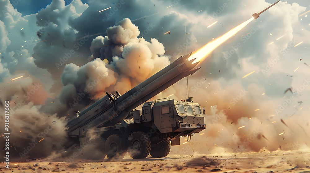 Obraz premium Long range air and missile defence system in firing mode