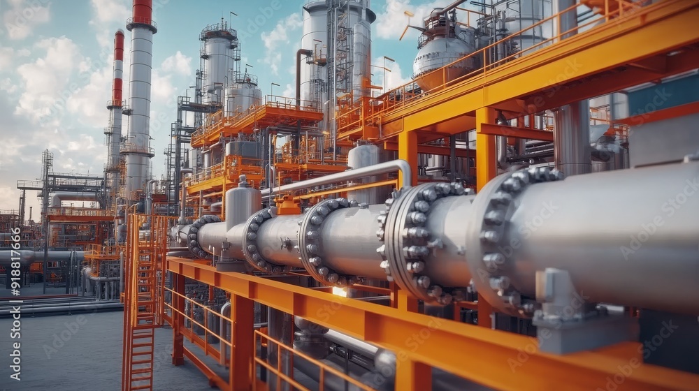 Pipeline and pipe rack of petroleum, chemical, hydrogen or ammonia industrial plant. Industrial zone Close up Pipeline and pipe rack of petroleum, chemical, hydrogen or ammonia industrial plant. Industrial zone Close up
