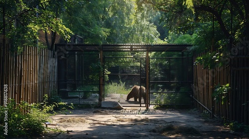 Empty enclosure for bears at the Korkeasaari zoo : Generative AI photo