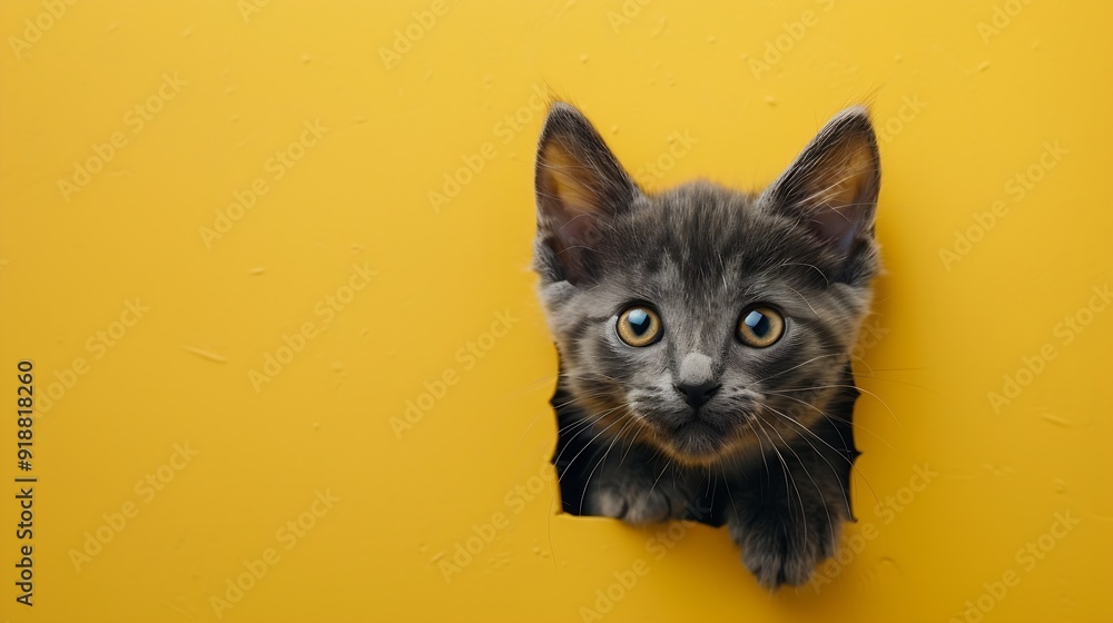 Funny gray kitten and smiling dog on trendy yellow background Lovely fluffy cat and puppy of Shih tzu pug breed climbs out of hole in colored background Wide angle horizontal wallpaper : Generative AI Funny gray kitten and smiling dog on trendy yellow background Lovely fluffy cat and puppy of Shih tzu pug breed climbs out of hole in colored background Wide angle horizontal wallpaper : Generative AI