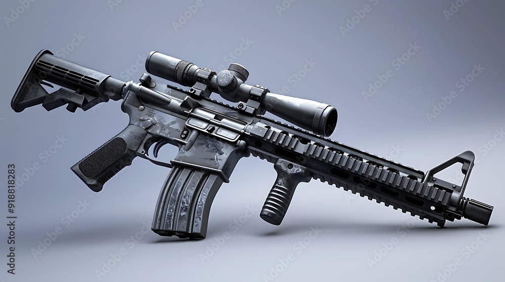 M4 assault rifle with optic scope and drum magazine