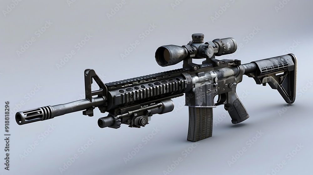 M4 assault rifle with optic scope and drum magazine M4 assault rifle with optic scope and drum magazine