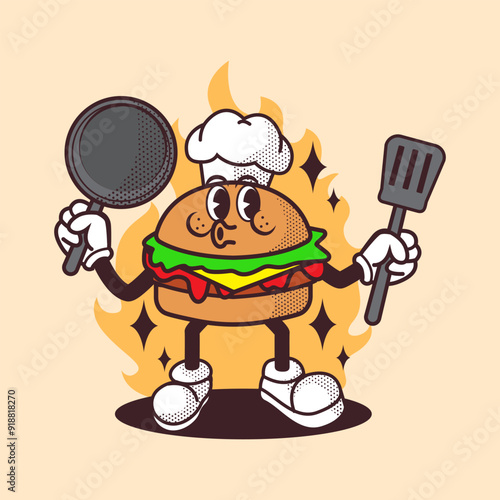 Burger Chef Mascot Vintage and Retro Illustration