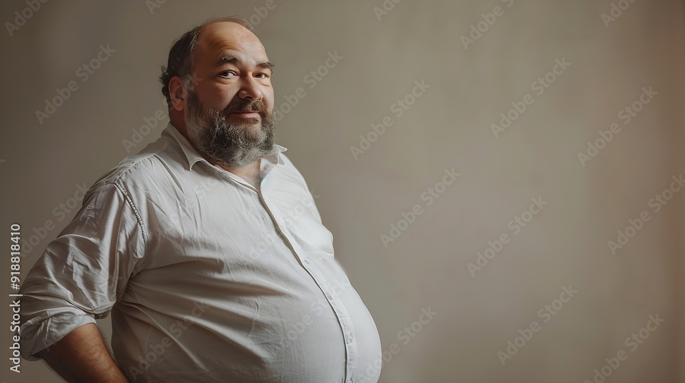 Fototapeta premium Diet and poor nutrition Funny fat man posing in the studio : Generative AI