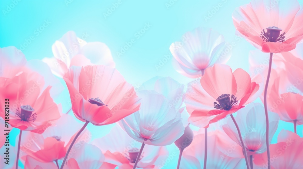Delicate pink and white flowers gently sway in a breeze as morning sunlight bathes the garden in a serene glow, wallpaper Delicate pink and white flowers gently sway in a breeze as morning sunlight bathes the garden in a serene glow, wallpaper
