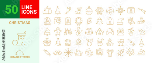 Set de 50 iconos de Navidad, vectores en Formato Vectorial, trazado editable.