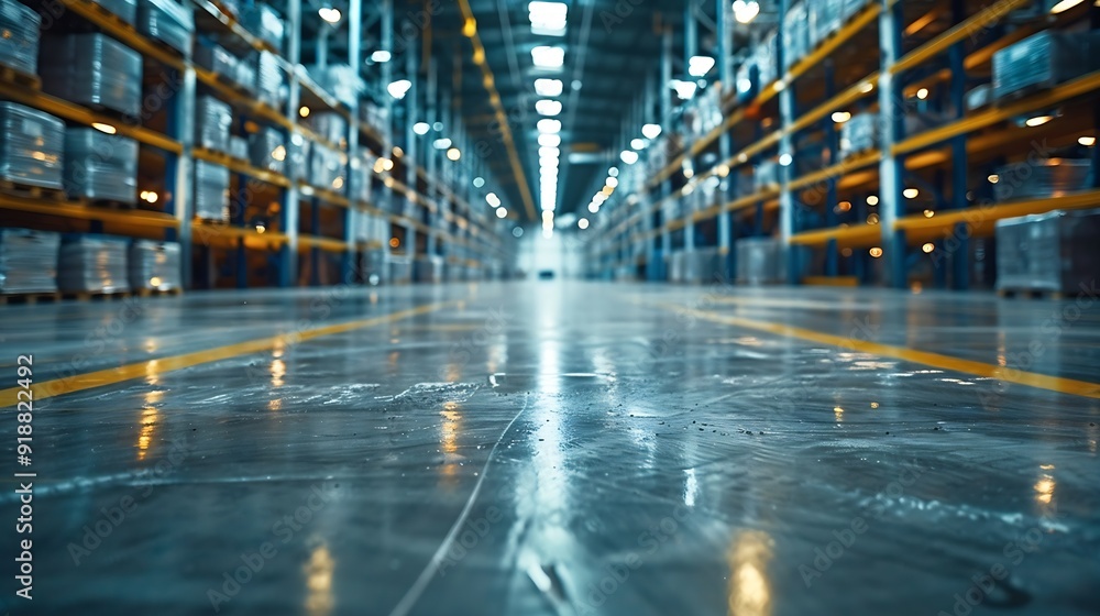 Empty Floor Space in Distribution Warehouse Interior : Generative AI Empty Floor Space in Distribution Warehouse Interior : Generative AI