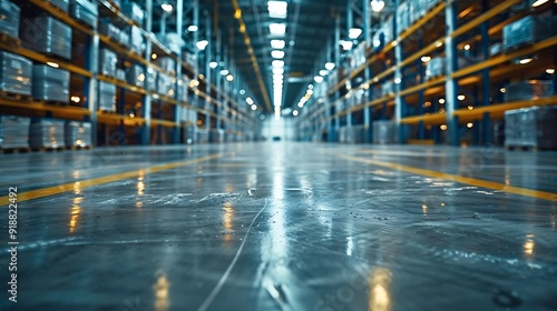 Empty Floor Space in Distribution Warehouse Interior : Generative AI