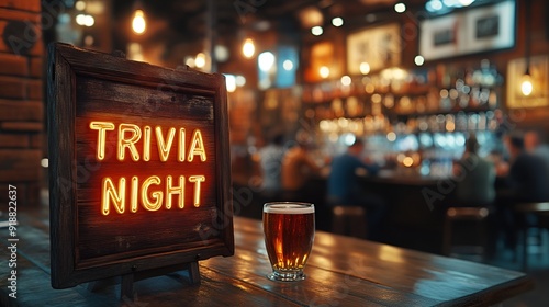 Obraz na płótnie Sign that reads “TRIVIA NIGHT” - bar - lounge - club - restaurant - tavern - wooden sign - rustic - happy hour w salonie