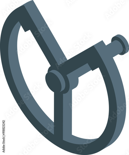 This isometric illustration features a mechanical device with a wheel and lever system, highlighting the principles of engineering and mechanics