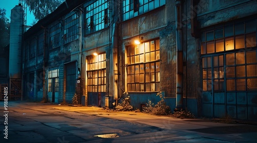 Wallpaper Mural exterior of big old warehouse with windows at night : Generative AI Torontodigital.ca