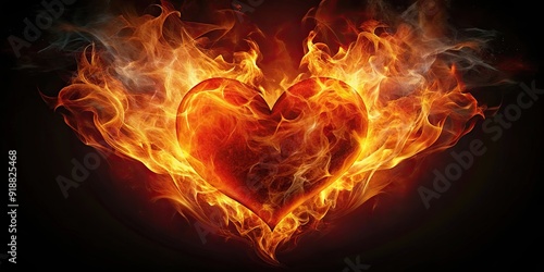 Fiery heart symbolizing love, passion, and heartbreak , passion, flames, burning, heartache, separation, breakup, emotion, intense