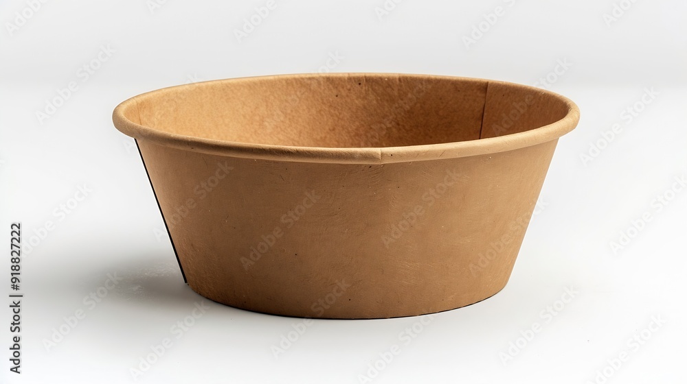 Side view closeup of empty single brown paper bowl isolated on white background with clipping path : Generative AI Side view closeup of empty single brown paper bowl isolated on white background with clipping path : Generative AI
