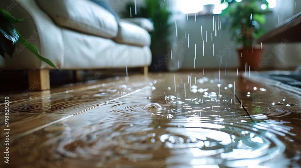 Water on the laminated floor in the living room : Generative AI Water on the laminated floor in the living room : Generative AI
