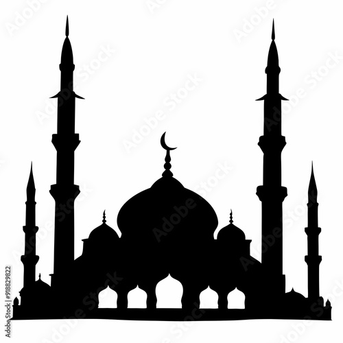 Islamic mosque silhouette vector art Illustration