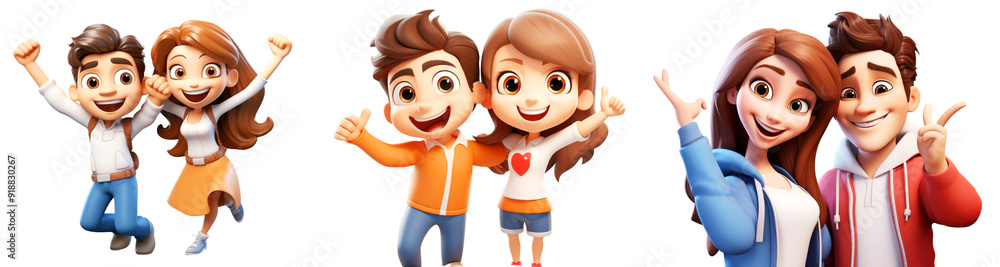 Happy Cartoon Couples with Different Gestures and Poses Happy Cartoon Couples with Different Gestures and Poses