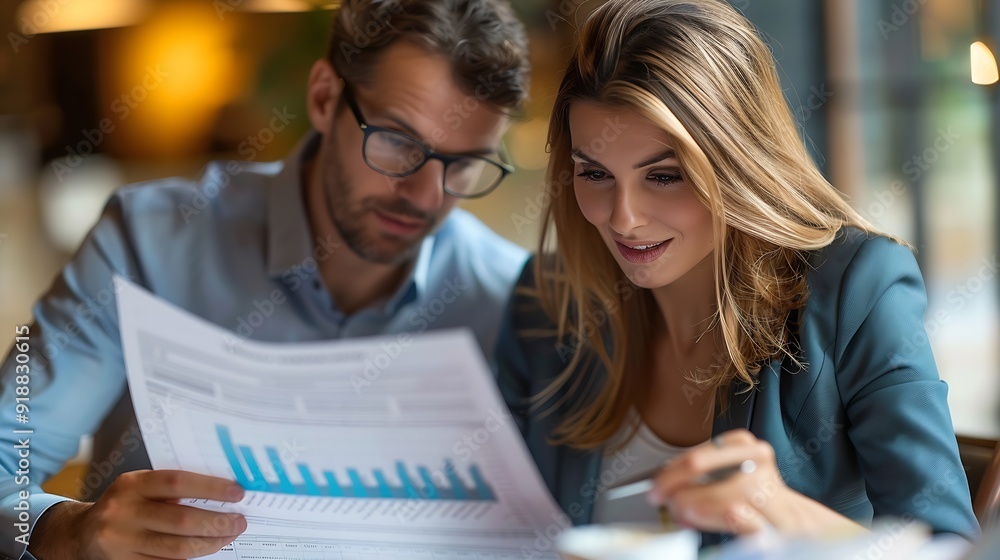 Young businesswoman and her male coworker analyzing reports while working in the office Copy space : Generative AI Young businesswoman and her male coworker analyzing reports while working in the office Copy space : Generative AI