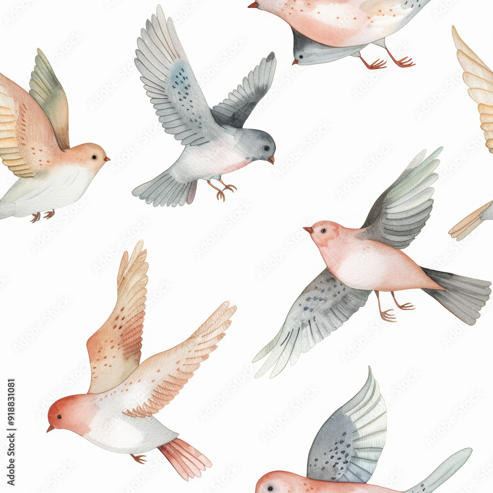 Obraz premium Seamless Pattern of Colorful Birds in Flight Nature, Wildlife, Art, and Illustration