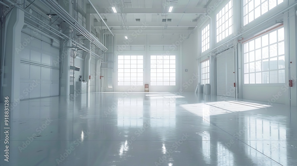 Interior of empty warehouse or garage in white colors : Generative AI Interior of empty warehouse or garage in white colors : Generative AI