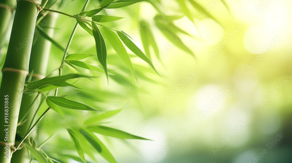 Bamboo leaves rustle softly in the breeze, illuminated by warm sunlight filtering through a peaceful forest in the late afternoon, copy space Bamboo leaves rustle softly in the breeze, illuminated by warm sunlight filtering through a peaceful forest in the late afternoon, copy space