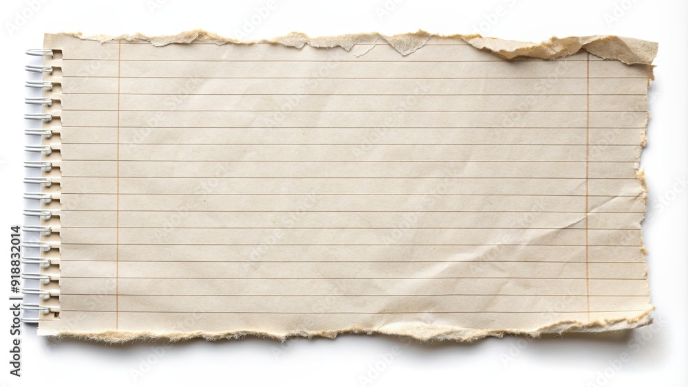 Fototapeta premium Ripped paper tear from notebook isolated on background, isolated, torn, sheet, cutout, blank, note, ripped, paper, tear