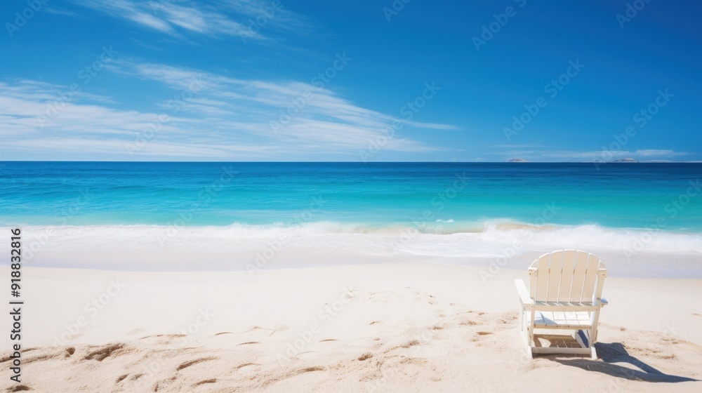 White chair on a beautiful beach, blue sky, turquoise water and white sand. White chair on a beautiful beach, blue sky, turquoise water and white sand.