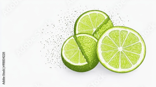 Minimalist illustration of a lime, cross-sectional view, thin line drawing, hand-drawn aesthetic, white background, fresh and simple