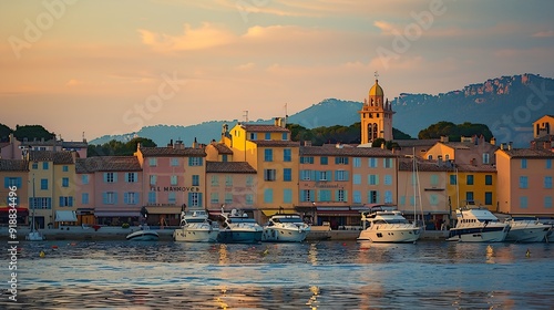 View of the city of SaintTropez Provence Cote dAzur a popular travel destination in Europe : Generative AI photo