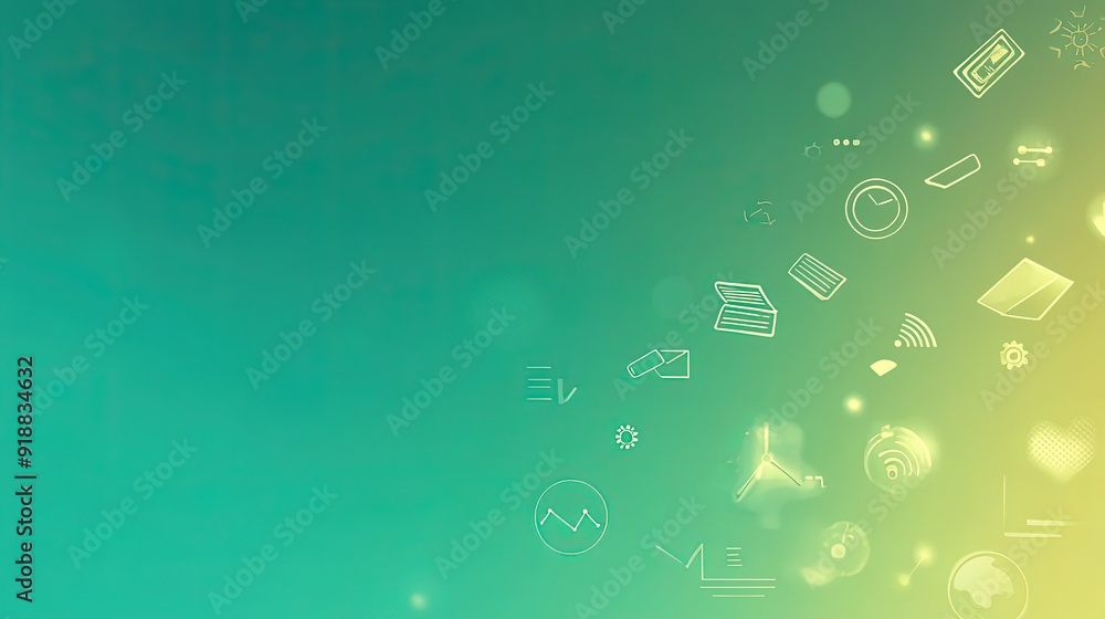 Fototapeta premium A gradient green background with subtle business icons.