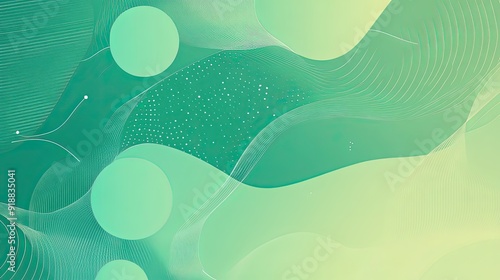 A gradient green background with abstract business patterns.