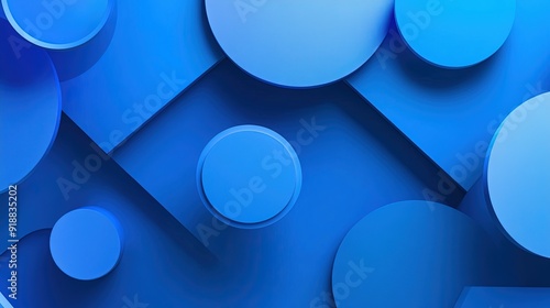 A gradient blue background with minimalist geometric shapes.