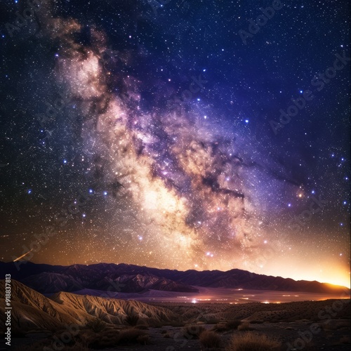 Milky Way Galaxy over Desert Mountains.