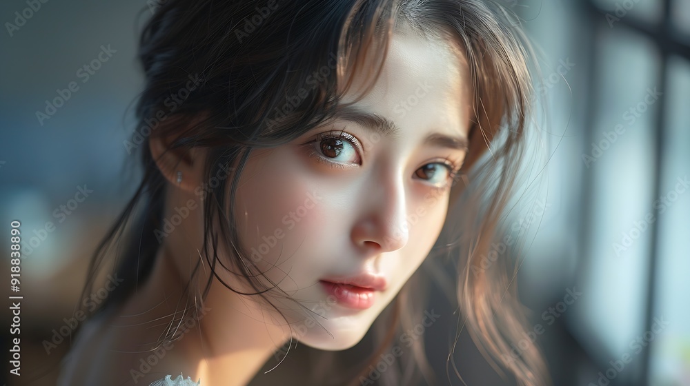 Portrait of beautiful young Asian girl at home : Generative AI Portrait of beautiful young Asian girl at home : Generative AI