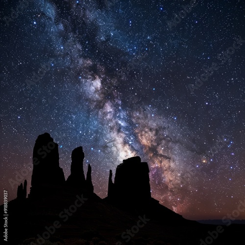 Milky Way over Silhouetted Rock Formations.