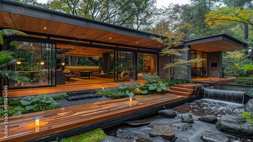 Wallpaper Mural Japanese style house, modern design, wooden floor Torontodigital.ca