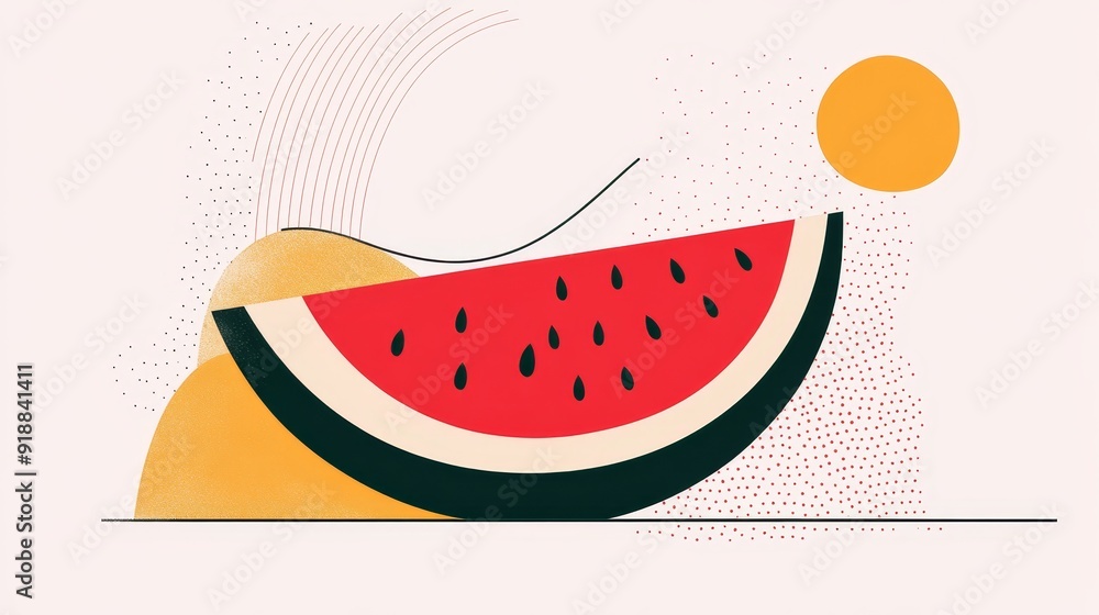 Abstract line art depicting a watermelon, minimalist style with delicate strokes on white, emphasizing geometric simplicity Abstract line art depicting a watermelon, minimalist style with delicate strokes on white, emphasizing geometric simplicity