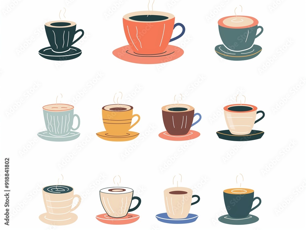 Set of various cup of coffee simple illustration. AI generated Set of various cup of coffee simple illustration. AI generated