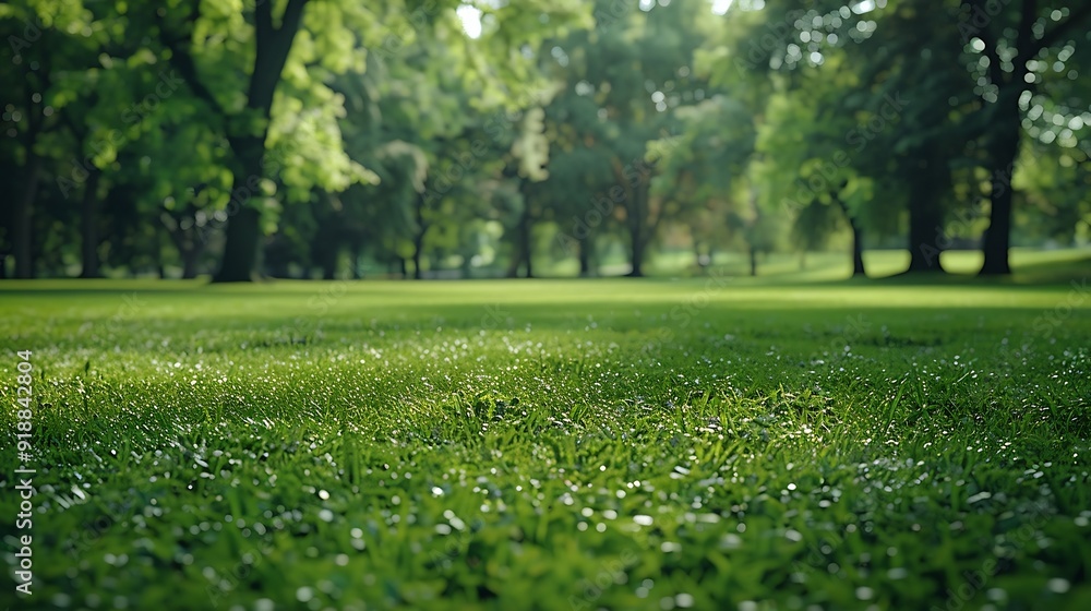 Obraz premium Green square lawn and forest natural landscape in city park : Generative AI