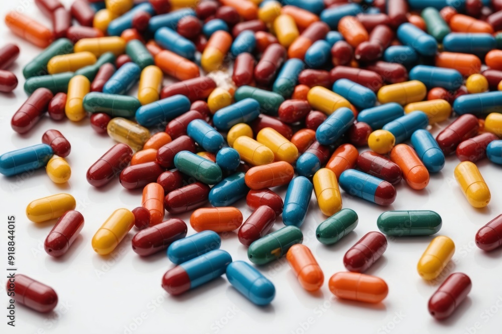 Pile of scattered capsules on a white background Pile of scattered capsules on a white background